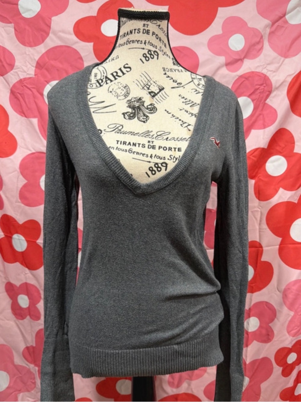 Hollister Charcoal Gray Deep V-Neck Sweater
